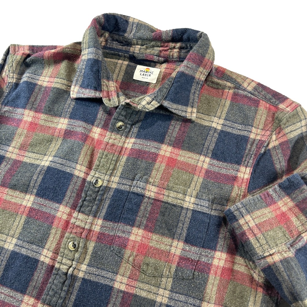 Marine Layer Flannel Shirt Mens Size Medium Multicolor Plaid Long Sleeve Pocket